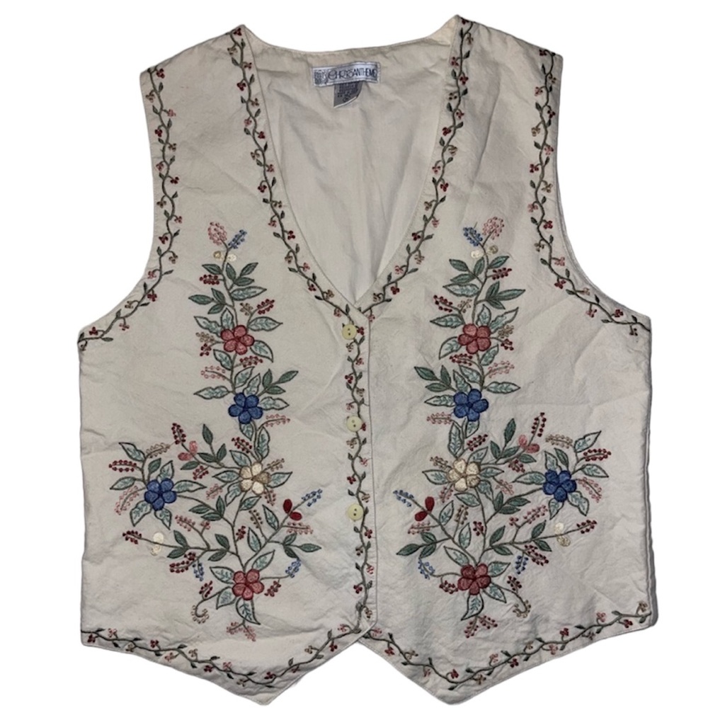 Vintage Cottagecore Style Chrysantheme Embroidered Top